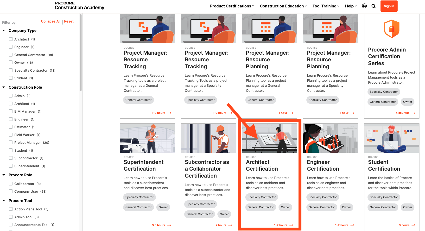 Certification Procore : Architecte